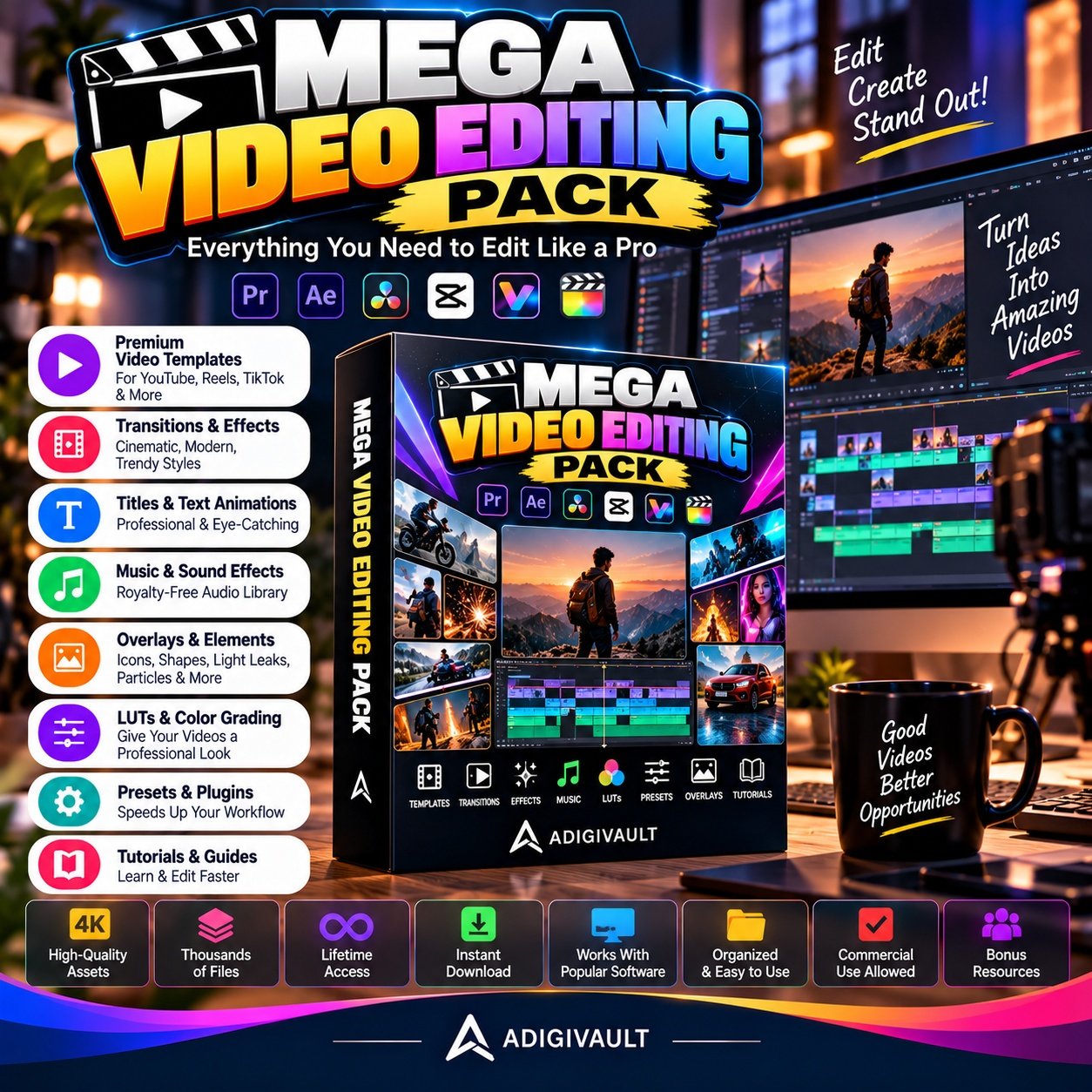 Mega Video Editing Pack 1000+ Assets