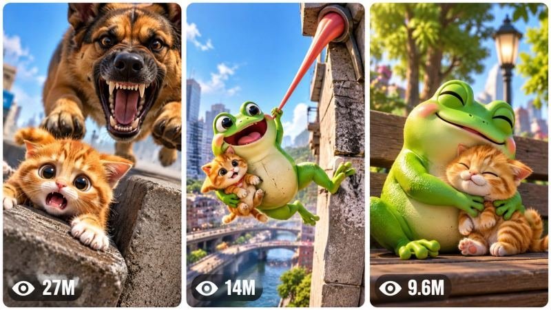 30 sec ELASTIC-TONGUE FROG & GINGER KITTEN